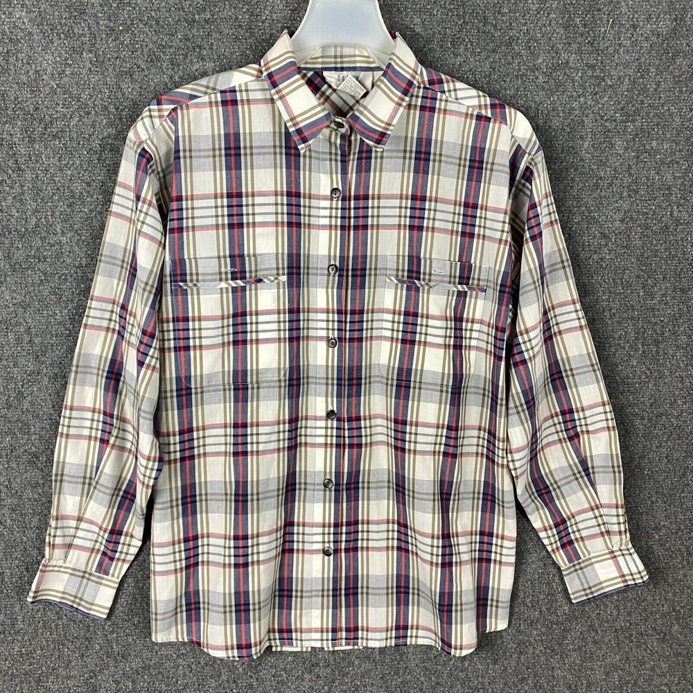 TJW By Mervyn's Button Up Shirt Women's‎ Size 10 Cotton Blend Long Sleeve Plaid